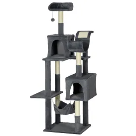 177cm Cat Tree for Indoor Cats Multi-level Kitten Climbing Tower with Scratching Posts Condos Hammock Perches Toy Ball Dark Grey