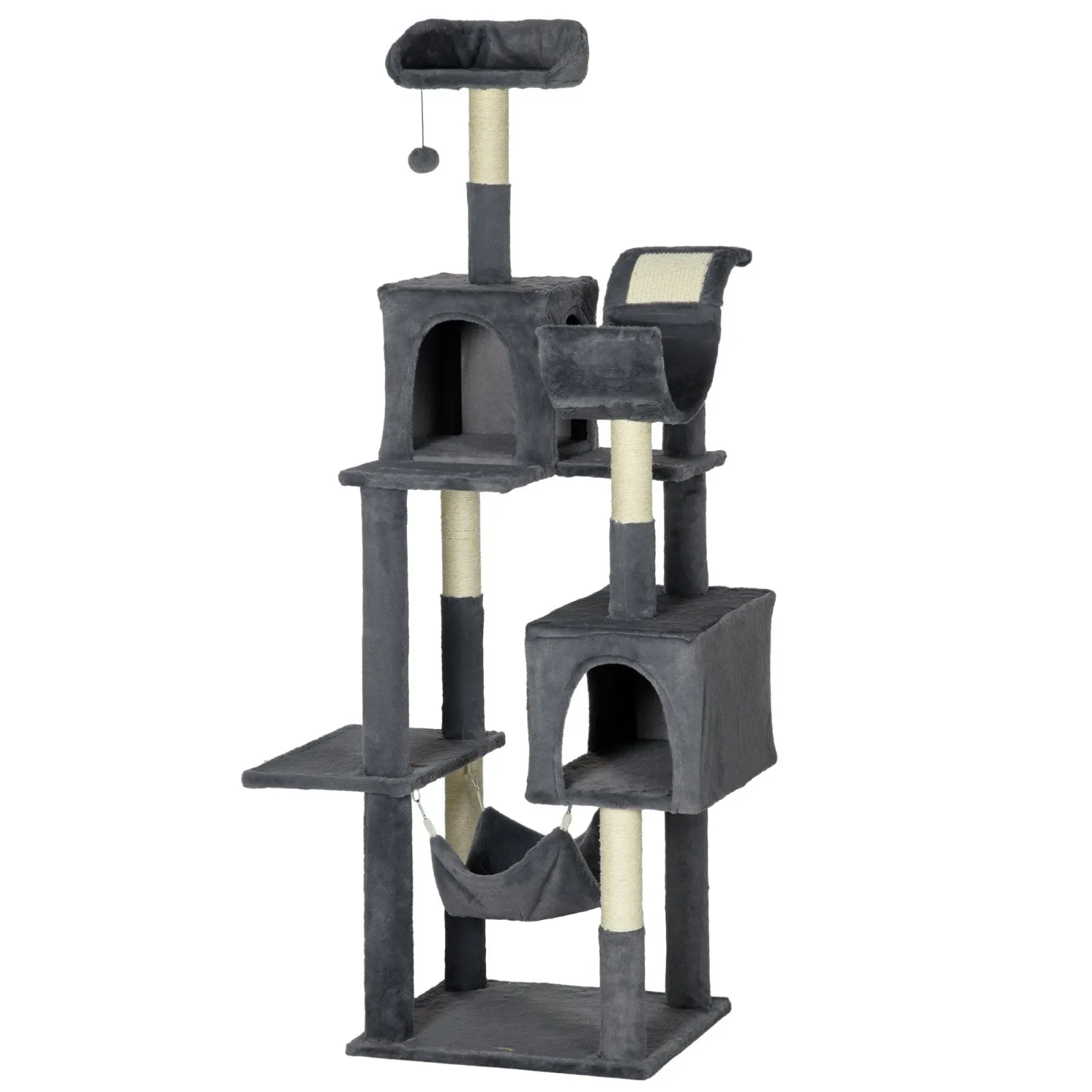 177cm Cat Tree for Indoor Cats Multi-level Kitten Climbing Tower with Scratching Posts Condos Hammock Perches Toy Ball Dark Grey