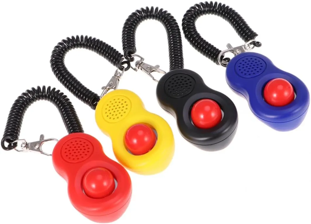 4pcs Pet Training Clicker Kit Humane Design with Wrist Strap for Dog Obedience Trick Training Tool for Cats Dogs and Pets Loud Sound Clickers