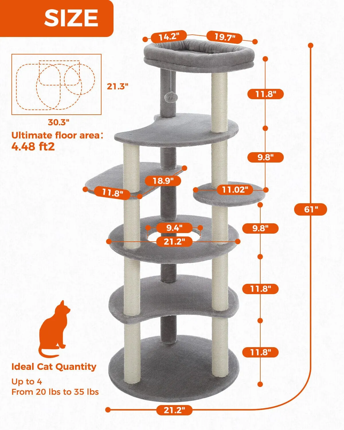 61" Cat Scratching Tree/ Pole/ Post