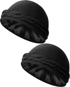 BEACE Silk Satin Lined Pre-Tied Turban Durag Head Wrap for Men & Women, Halo Turban Skull Cap Bonnet Hair Cover for Sleeping