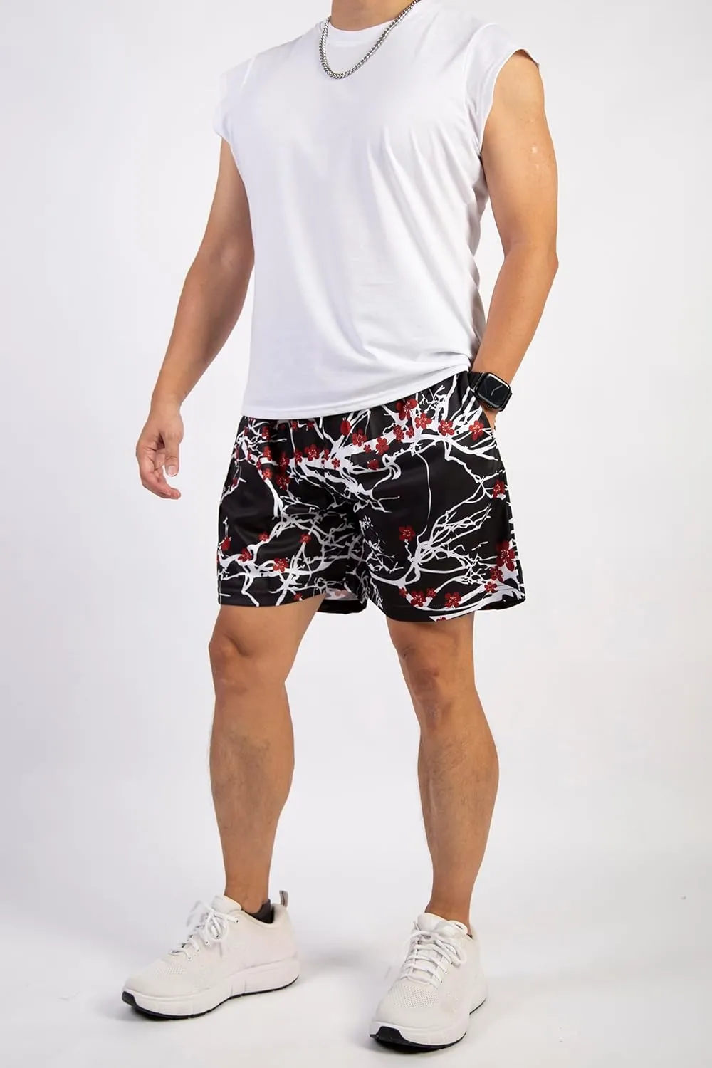 BOOMLEMON Mens Mesh Graphic Print Shorts Fashion Designer Workout Shorts Retro Casual Cool Streetwear Short Pants