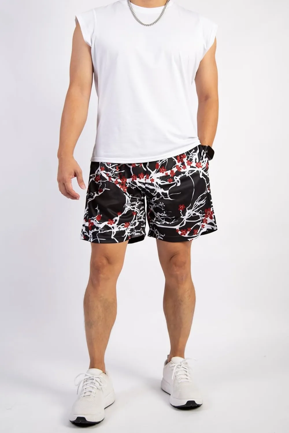BOOMLEMON Mens Mesh Graphic Print Shorts Fashion Designer Workout Shorts Retro Casual Cool Streetwear Short Pants