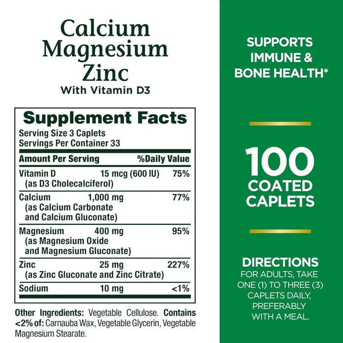 Calcium Magnesium Zinc with Vitamin D3 Tablets by Nature's Bounty 100 Count