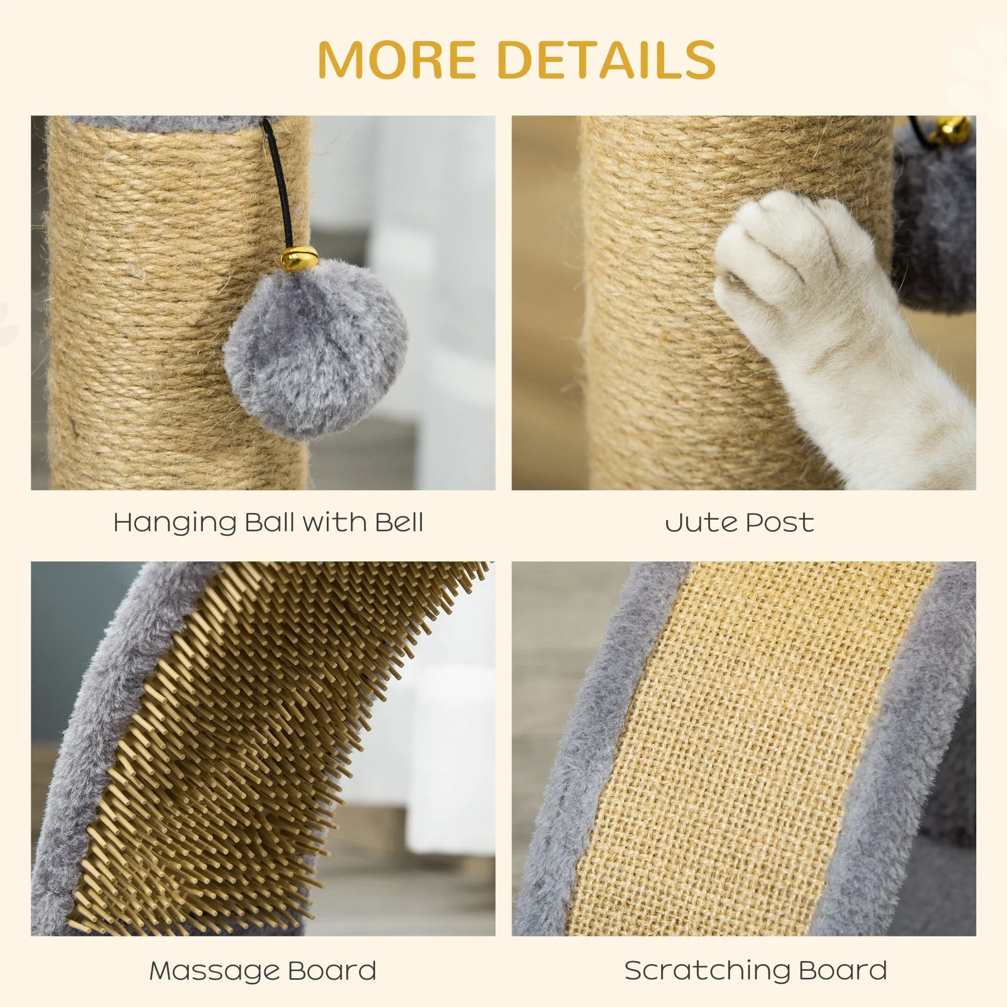 Cat Tree for Indoor Cat Climbing Activity Center Kitten Tower Furniture with Jute Post Scratching Massage Board Hanging Ball with Bell Grey