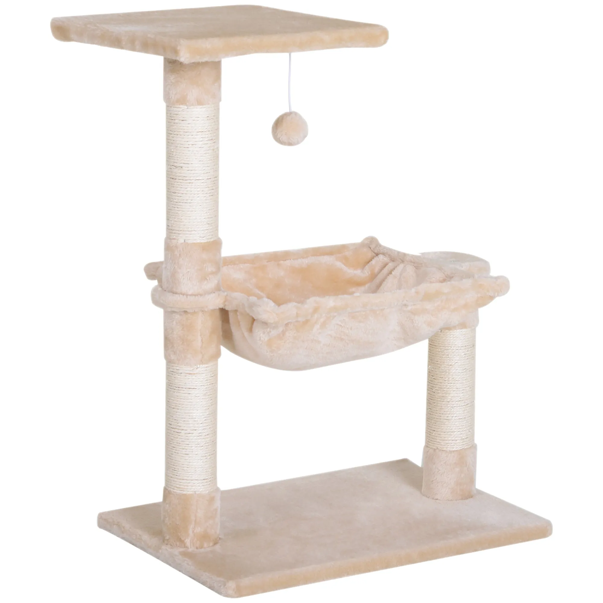 Cat Tree Hammock Bed Natural Sisal Scratching PostWith Dangle Toy 2 Tier 70cm Pet Scratch Stand