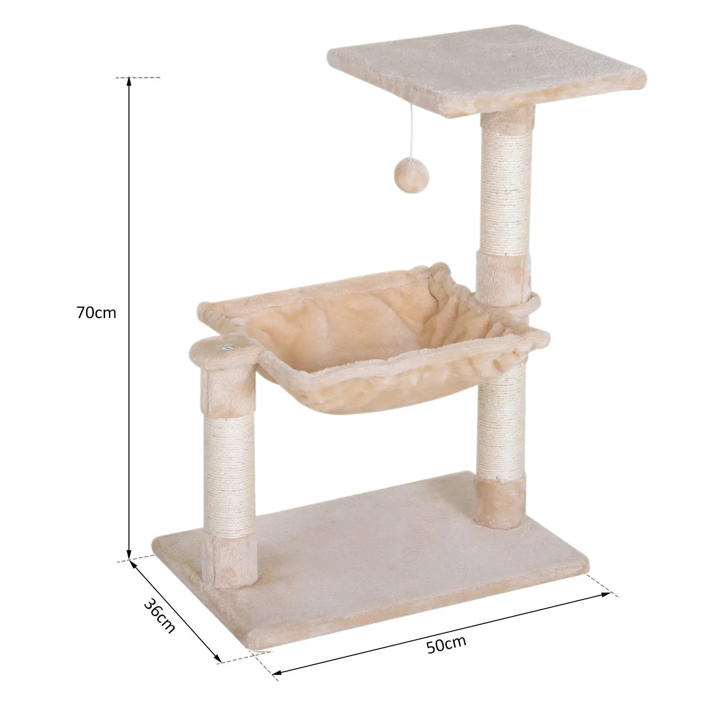 Cat Tree Hammock Bed Natural Sisal Scratching PostWith Dangle Toy 2 Tier 70cm Pet Scratch Stand