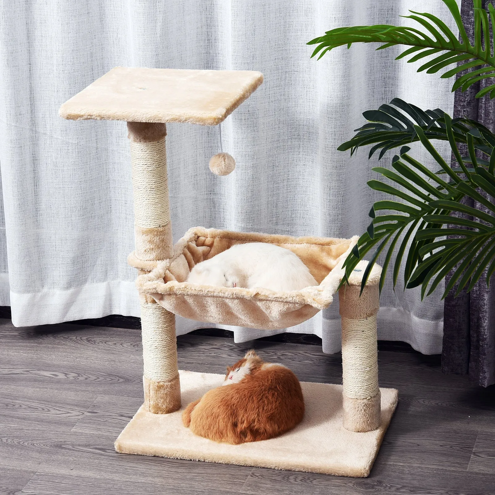 Cat Tree Hammock Bed Natural Sisal Scratching PostWith Dangle Toy 2 Tier 70cm Pet Scratch Stand
