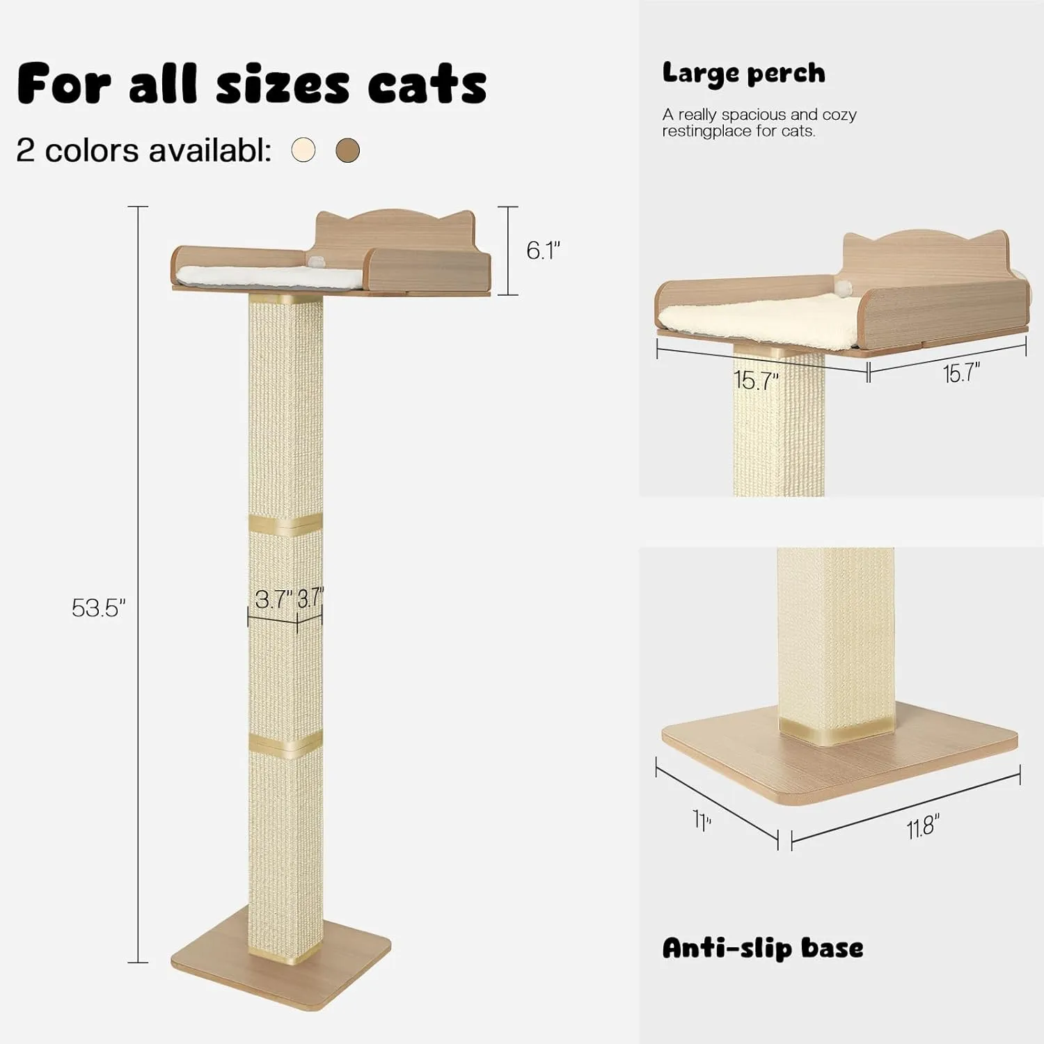 Cat Window Perch with Scratching Post, Cat Hammock for Window with 2 Suction Cups, Sisal Tall Cats Scratching Post with Large Perch, Cats Window Bed with Fuffy Cushion, Sisal