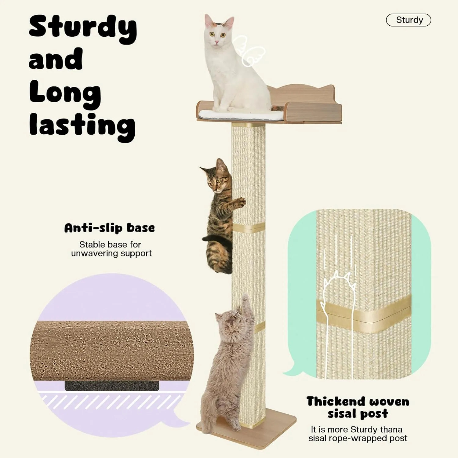 Cat Window Perch with Scratching Post, Cat Hammock for Window with 2 Suction Cups, Sisal Tall Cats Scratching Post with Large Perch, Cats Window Bed with Fuffy Cushion, Sisal