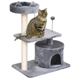 Cats 3-Tier Sisal Rope Scratching PostWith Toys Grey