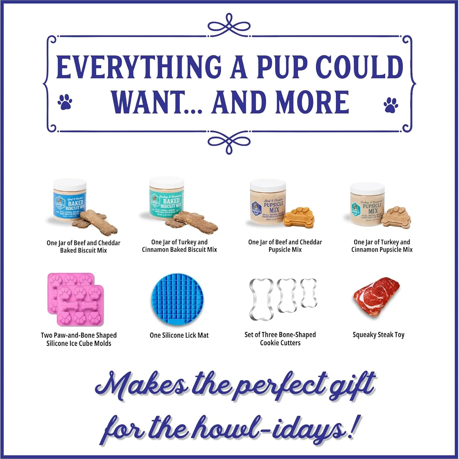 Cooper's Treats Doggie Deluxe Box - Make-at-Home Dog Treat Kit (Contains Four Jars of Treat Mix for Both Frozen and Baked Treats, Plus Lots More Goodies - The Perfect Dog Gift Box!)