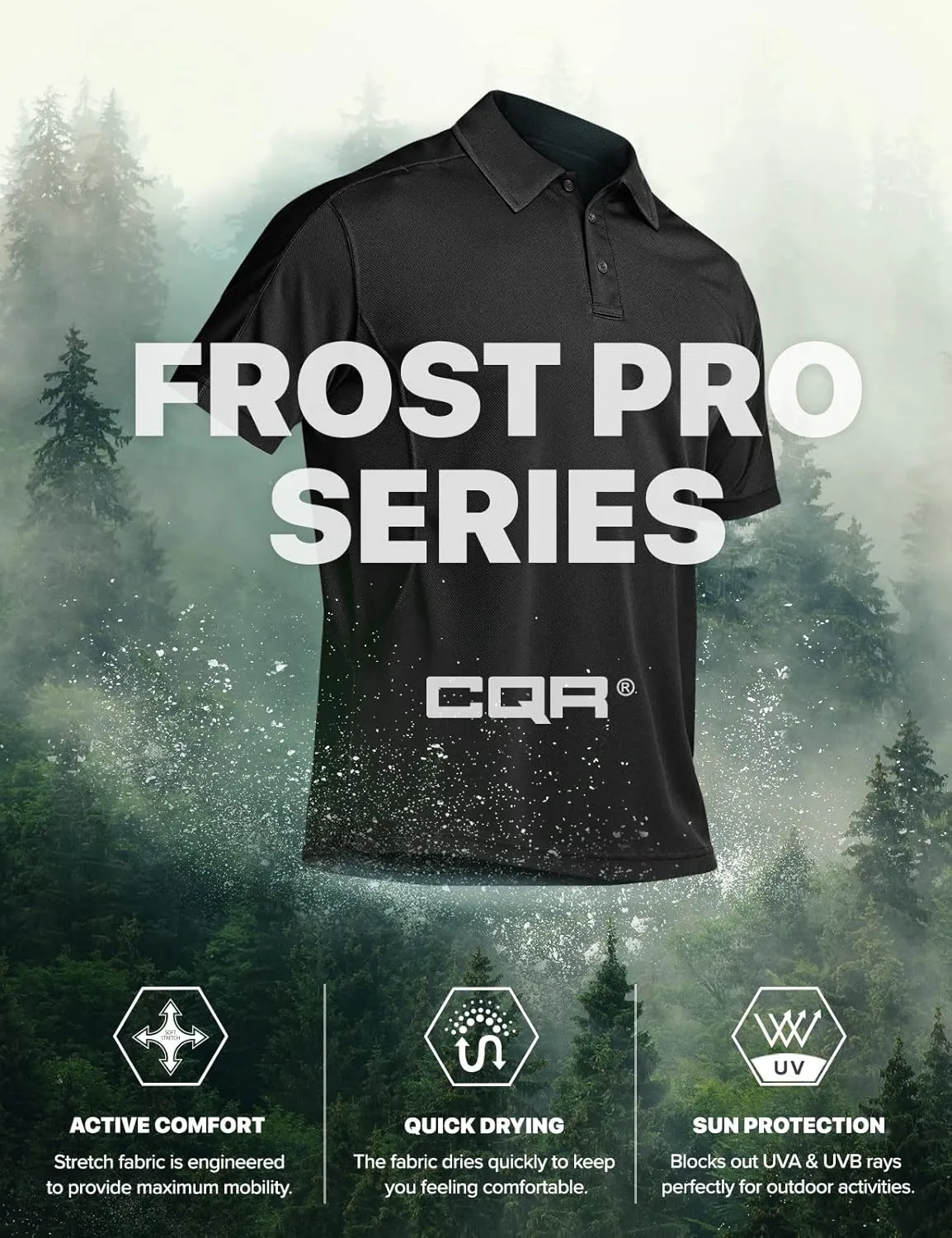 CQR Men's Polo Shirts, Tactical Short Sleeve Golf Performance Shirts, Lightweight Dry Fit UPF 50  Pique