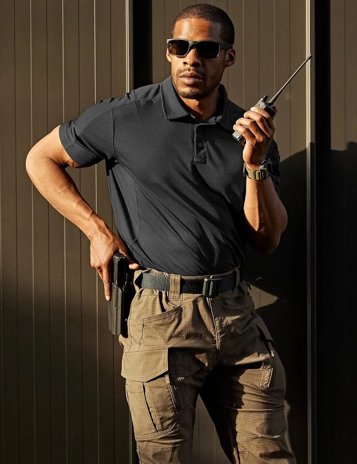 CQR Men's Polo Shirts, Tactical Short Sleeve Golf Performance Shirts, Lightweight Dry Fit UPF 50  Pique