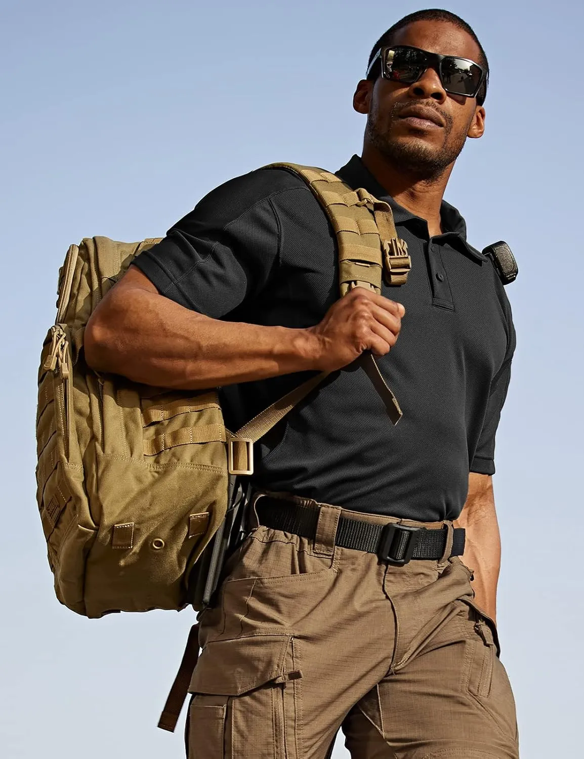 CQR Men's Polo Shirts, Tactical Short Sleeve Golf Performance Shirts, Lightweight Dry Fit UPF 50  Pique