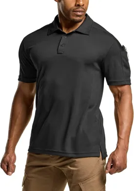 CQR Men's Polo Shirts, Tactical Short Sleeve Golf Performance Shirts, Lightweight Dry Fit UPF 50  Pique