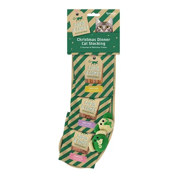 Cupid & Comet | Cat Festive Gift | Christmas Dinner Stocking with Treats & Toys
