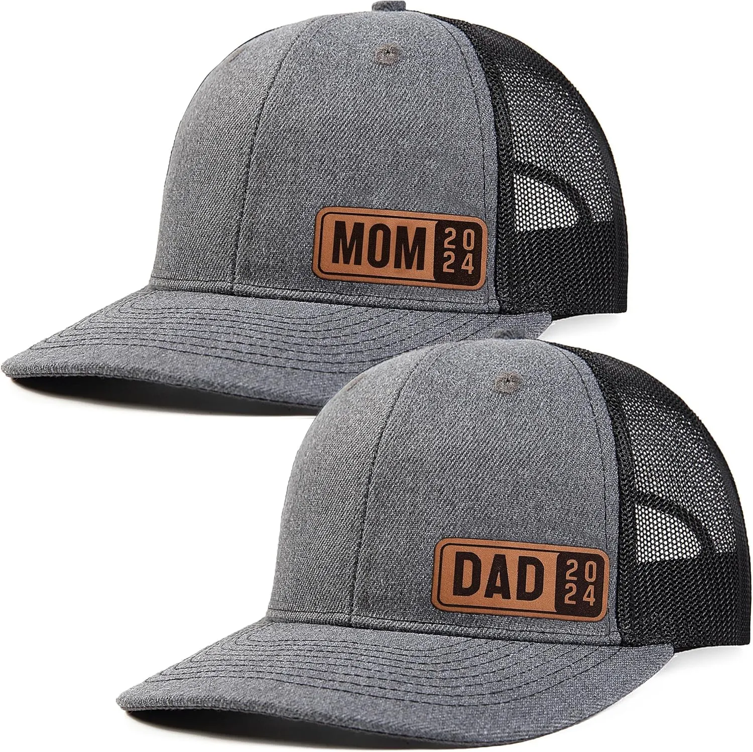Dad Est 2023 2024 2025 Hat for Men Customization Leather Patch Trucker Hat