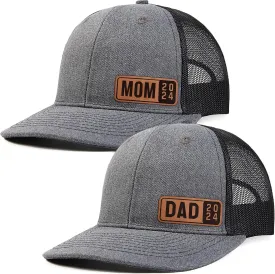 Dad Est 2023 2024 2025 Hat for Men Customization Leather Patch Trucker Hat