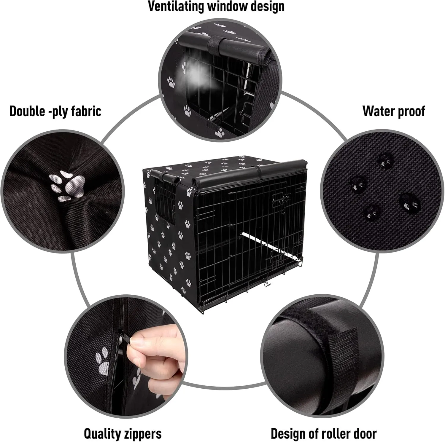 Dog Crate Cover Indoor/Outdoor Durable Windproof 600D Oxford Fabric Pet Kennel Cover Fit for 24 30 36 42 48 Inches Wire Dog Crate for Small and Large Dogs-Cover Only(24 Inch (24"x18"x19"))