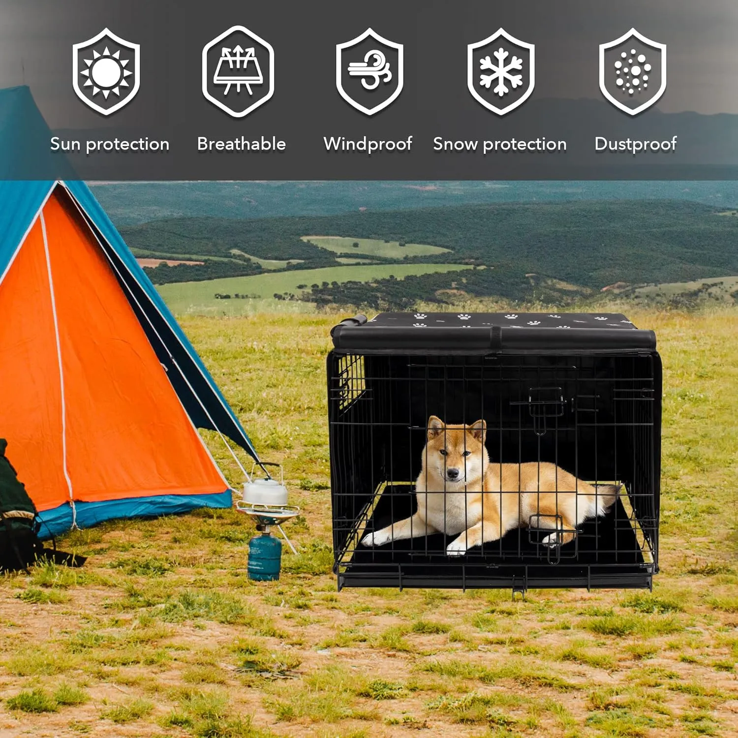 Dog Crate Cover Indoor/Outdoor Durable Windproof 600D Oxford Fabric Pet Kennel Cover Fit for 24 30 36 42 48 Inches Wire Dog Crate for Small and Large Dogs-Cover Only(24 Inch (24"x18"x19"))