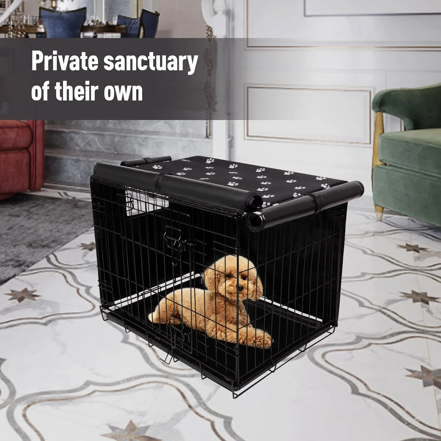 Dog Crate Cover Indoor/Outdoor Durable Windproof 600D Oxford Fabric Pet Kennel Cover Fit for 24 30 36 42 48 Inches Wire Dog Crate for Small and Large Dogs-Cover Only(24 Inch (24"x18"x19"))