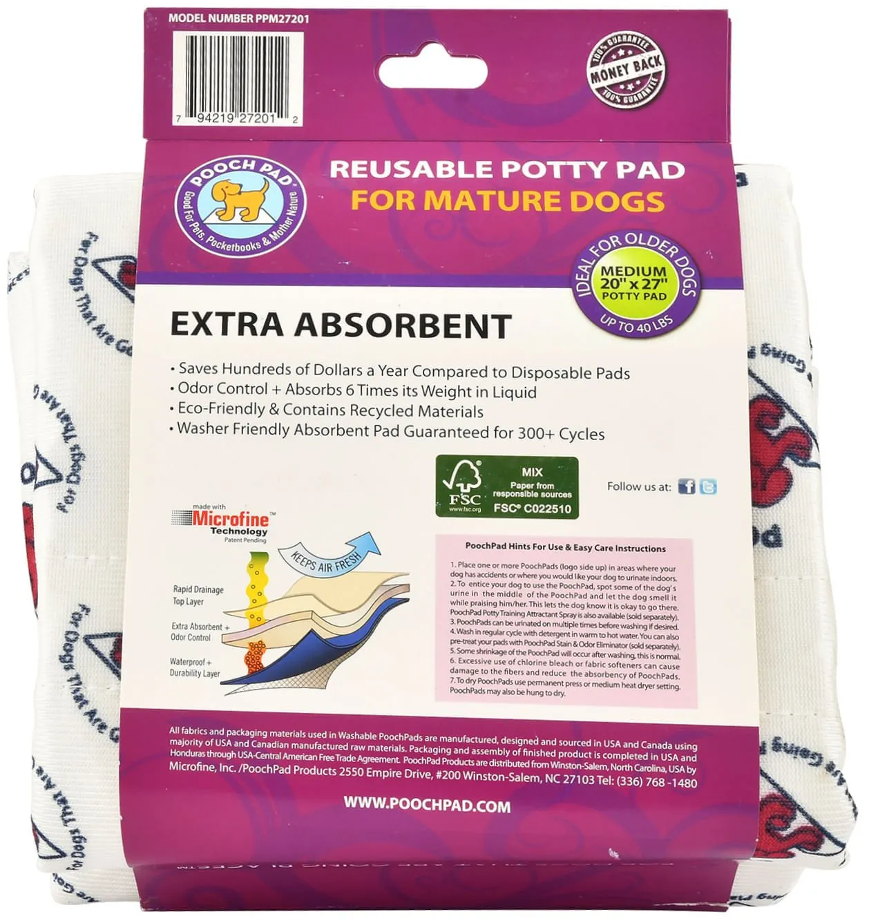 Extra Absorbency PoochPad for Mature Dogs, Large, 36" x 36"