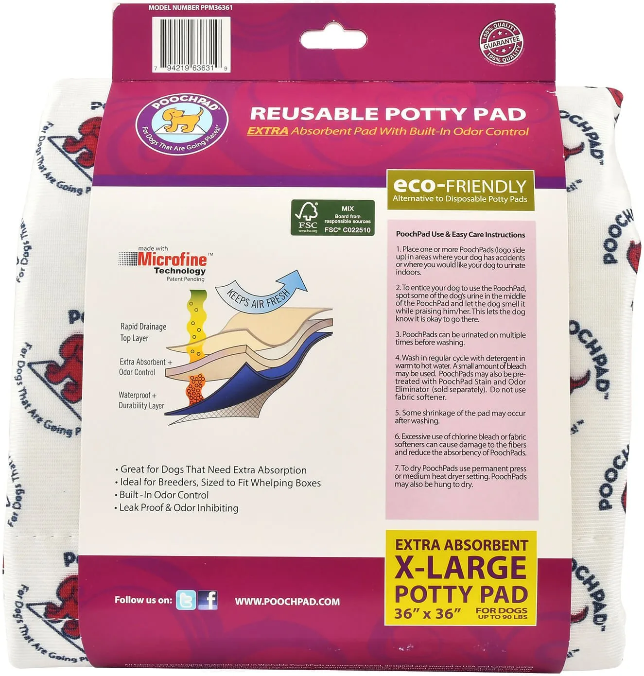 Extra Absorbency PoochPad for Mature Dogs, Large, 36" x 36"