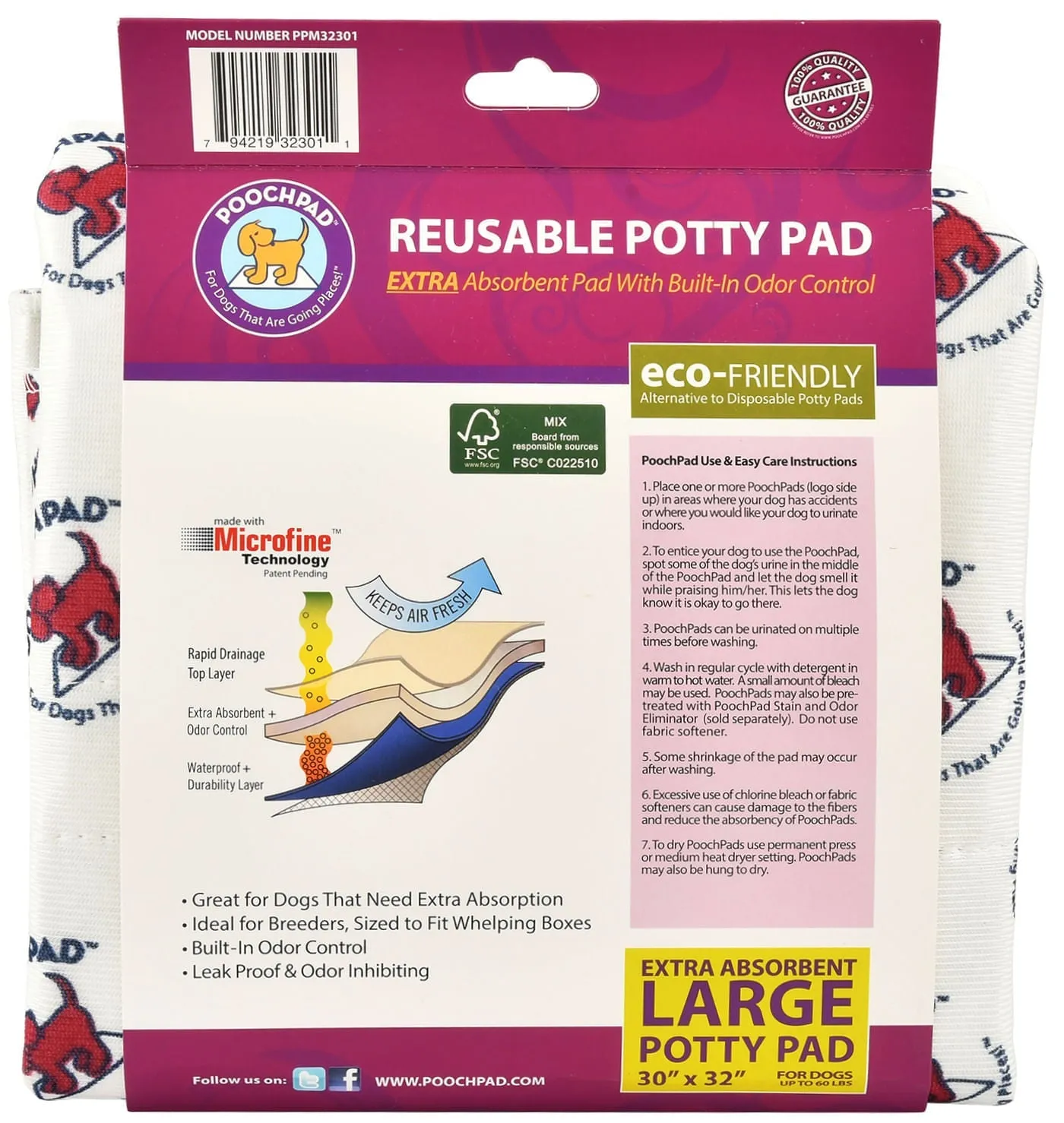 Extra Absorbency PoochPad for Mature Dogs, Large, 36" x 36"