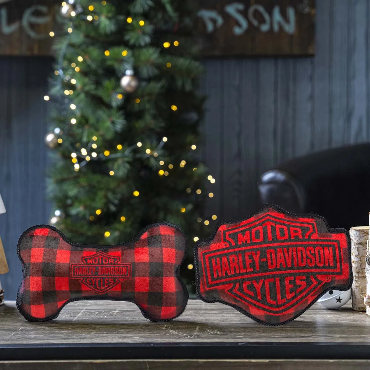 Harley-Davidson Holiday Plaid Plush Toy Set, Red/Black HDX-90212