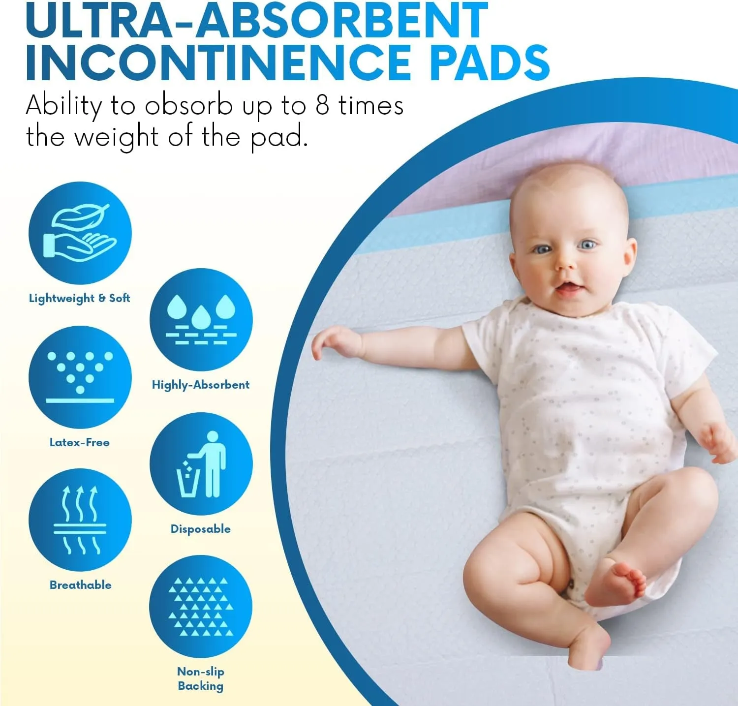Healqu 50 Pack, Disposable Baby Changing Pad Liners - 17X24 Inches Super Soft, Absorbent and Waterproof - Mess-Free Baby Diaper Changes on Every Surface