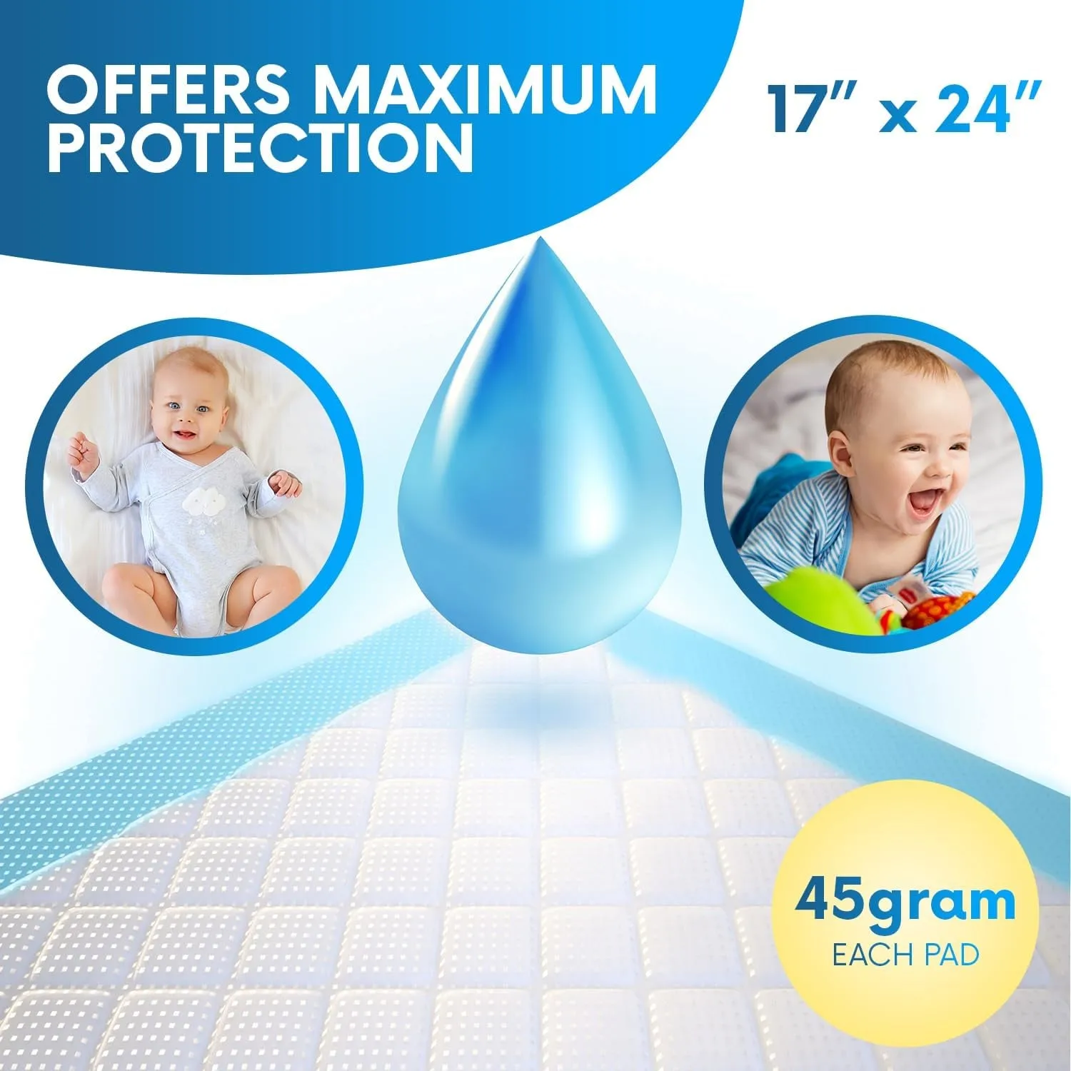 Healqu 50 Pack, Disposable Baby Changing Pad Liners - 17X24 Inches Super Soft, Absorbent and Waterproof - Mess-Free Baby Diaper Changes on Every Surface