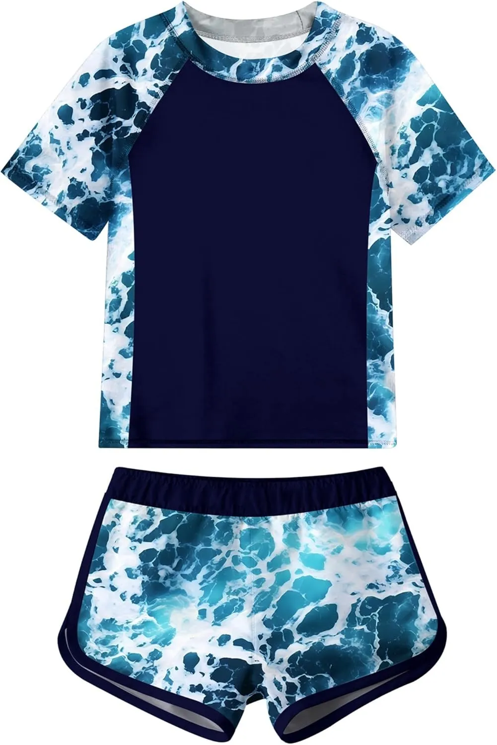 Idgreatim Girls Rashguard Swimsuit 2 Piece Short Sleeve Bathing Suit UPF 50  Sun Proction Swimwear Size 8-16T
