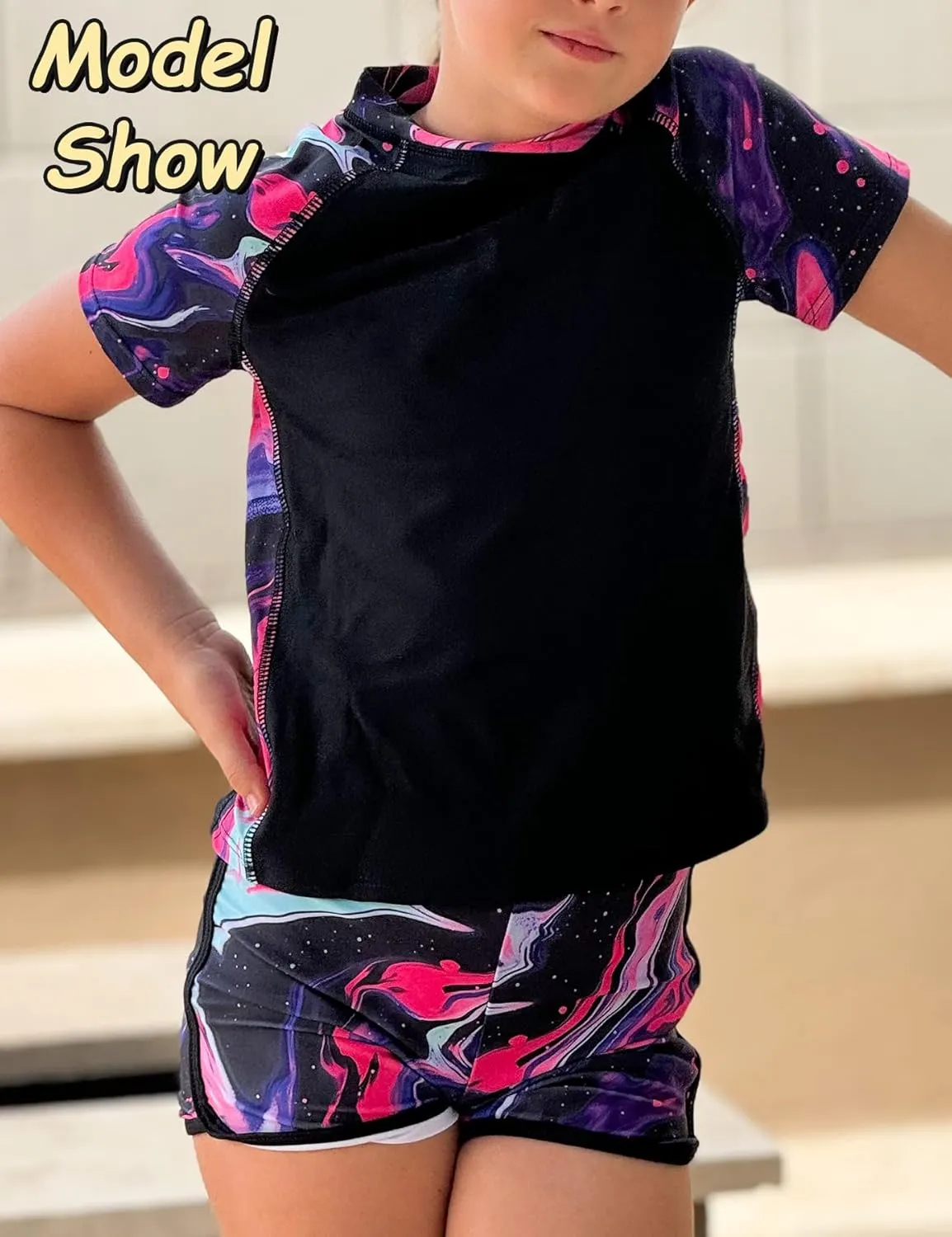 Idgreatim Girls Rashguard Swimsuit 2 Piece Short Sleeve Bathing Suit UPF 50  Sun Proction Swimwear Size 8-16T