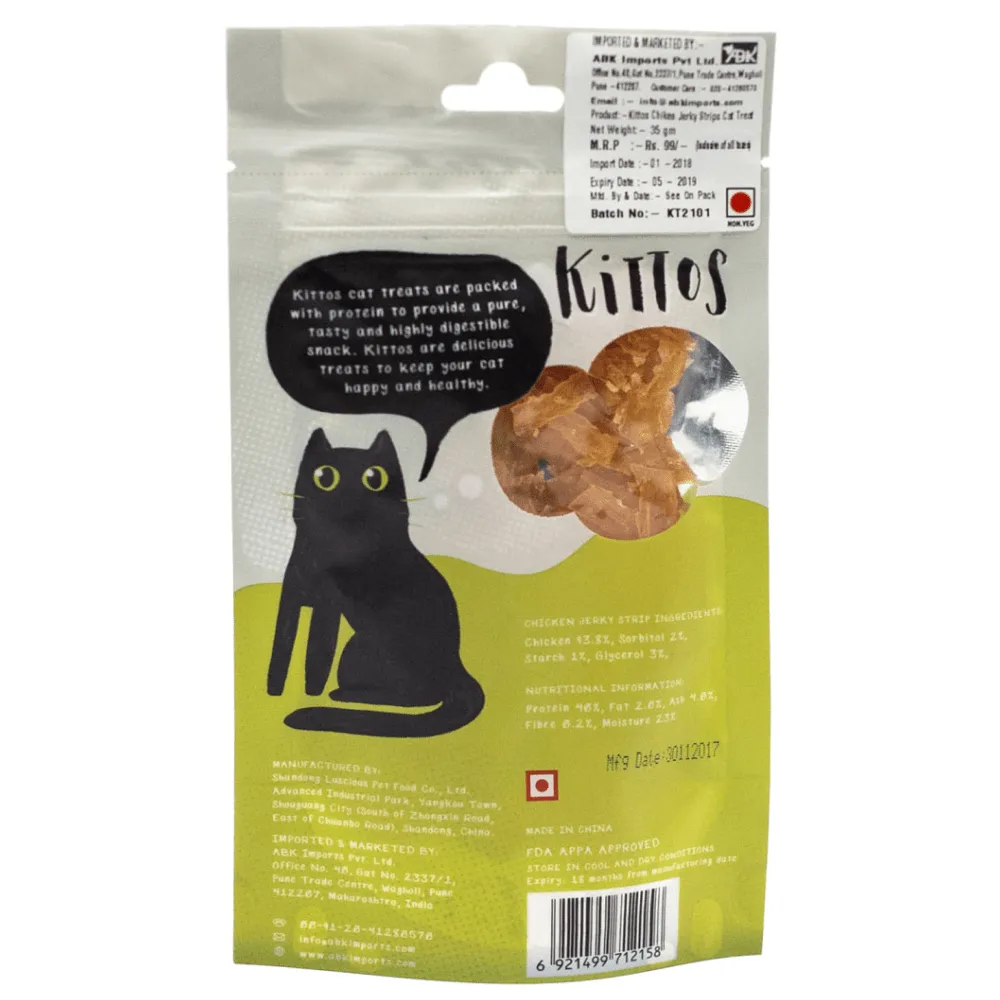 Kittos Purr Fect Chicken Jerky Strips and Fish Chicken Cubes Cat Treats Combo (3 3)
