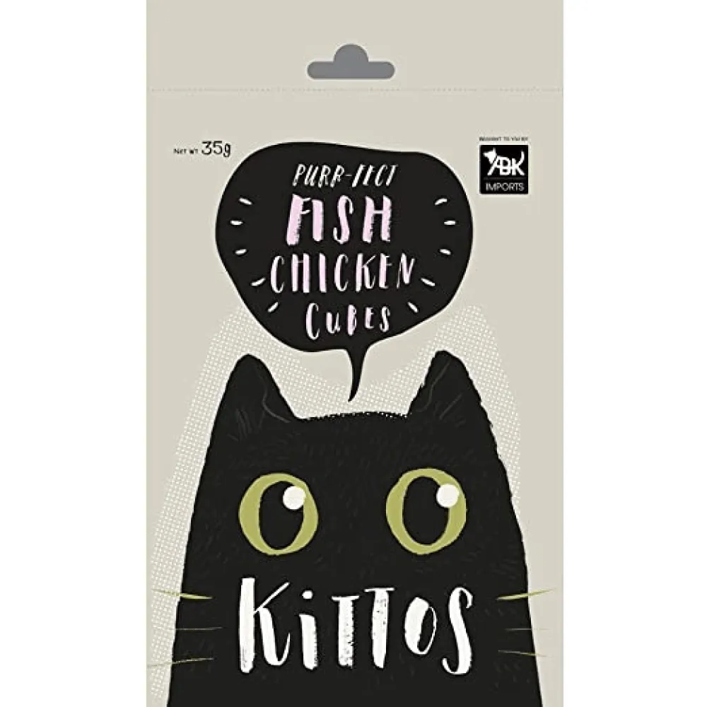 Kittos Purr Fect Chicken Jerky Strips and Fish Chicken Cubes Cat Treats Combo (3 3)