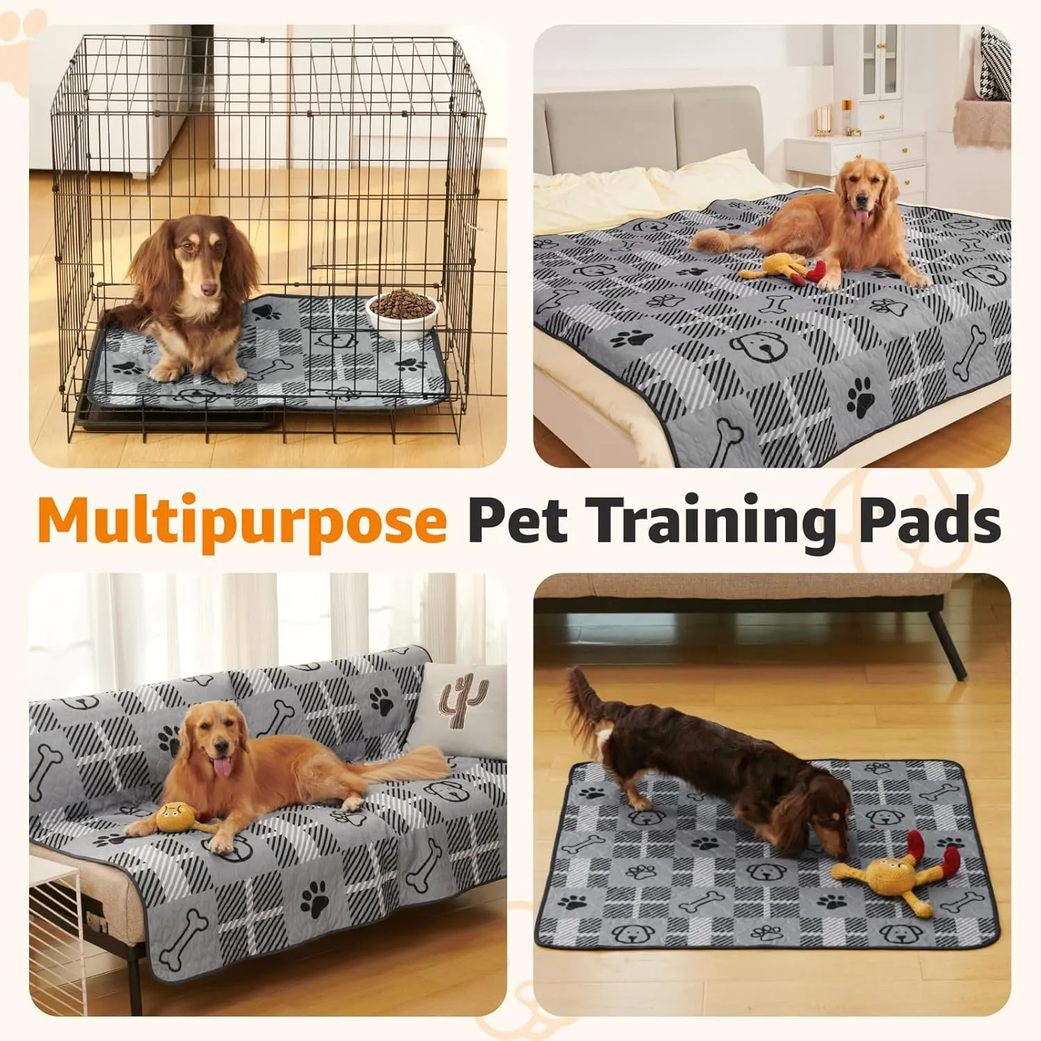LOOBANI Washable Pee Pads for Dogs: 72"x72" Lagre Reusable Dog Pads Mat, Waterproof Leakproof Washable Puppy Pad, Non-Slip Whelping Pee Pads & Potty Training Pad for Floor, Playpen,Crate, Grey