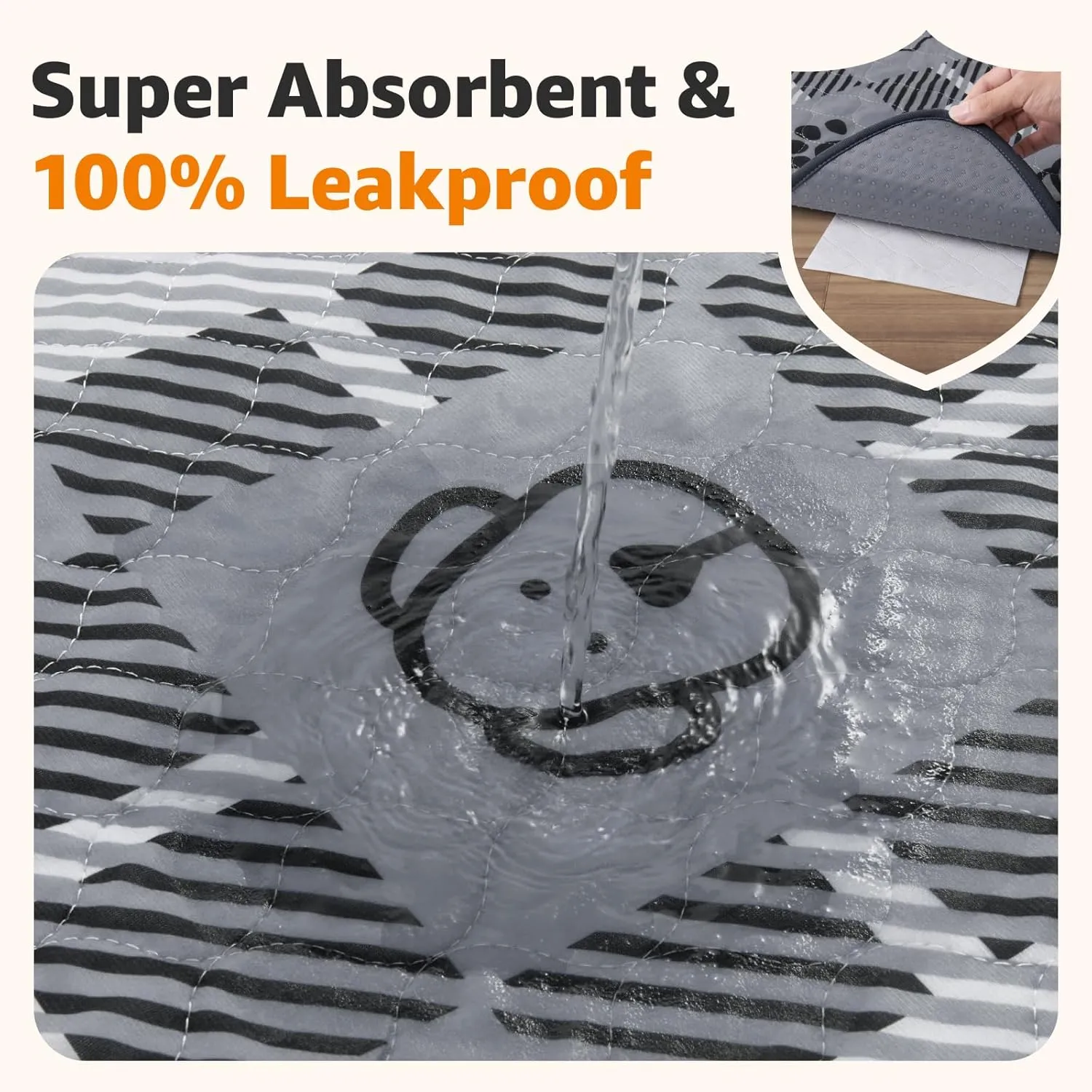 LOOBANI Washable Pee Pads for Dogs: 72"x72" Lagre Reusable Dog Pads Mat, Waterproof Leakproof Washable Puppy Pad, Non-Slip Whelping Pee Pads & Potty Training Pad for Floor, Playpen,Crate, Grey