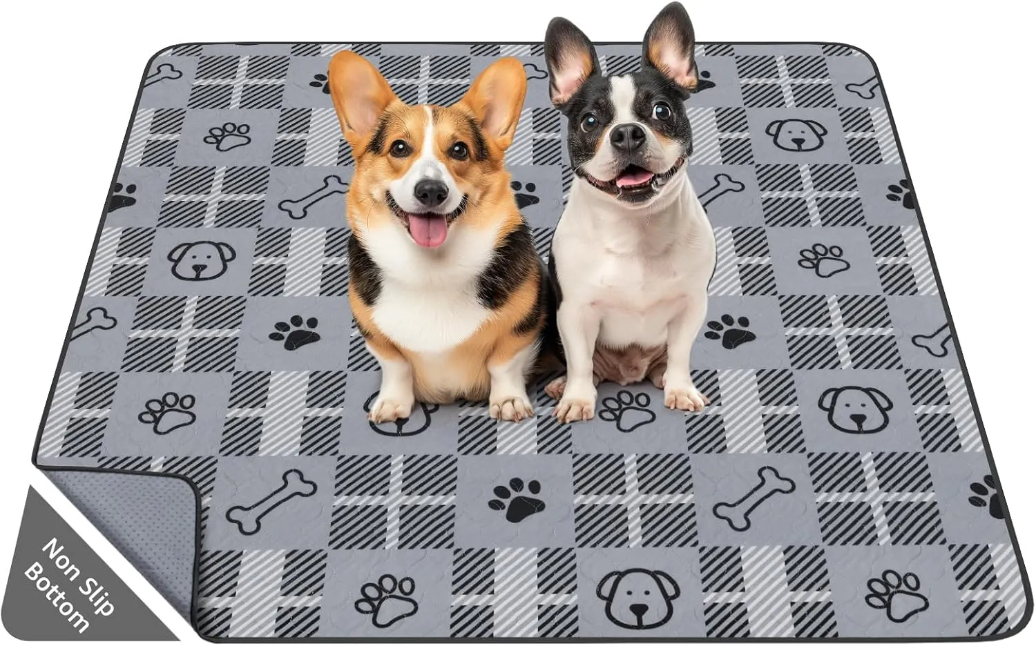 LOOBANI Washable Pee Pads for Dogs: 72"x72" Lagre Reusable Dog Pads Mat, Waterproof Leakproof Washable Puppy Pad, Non-Slip Whelping Pee Pads & Potty Training Pad for Floor, Playpen,Crate, Grey