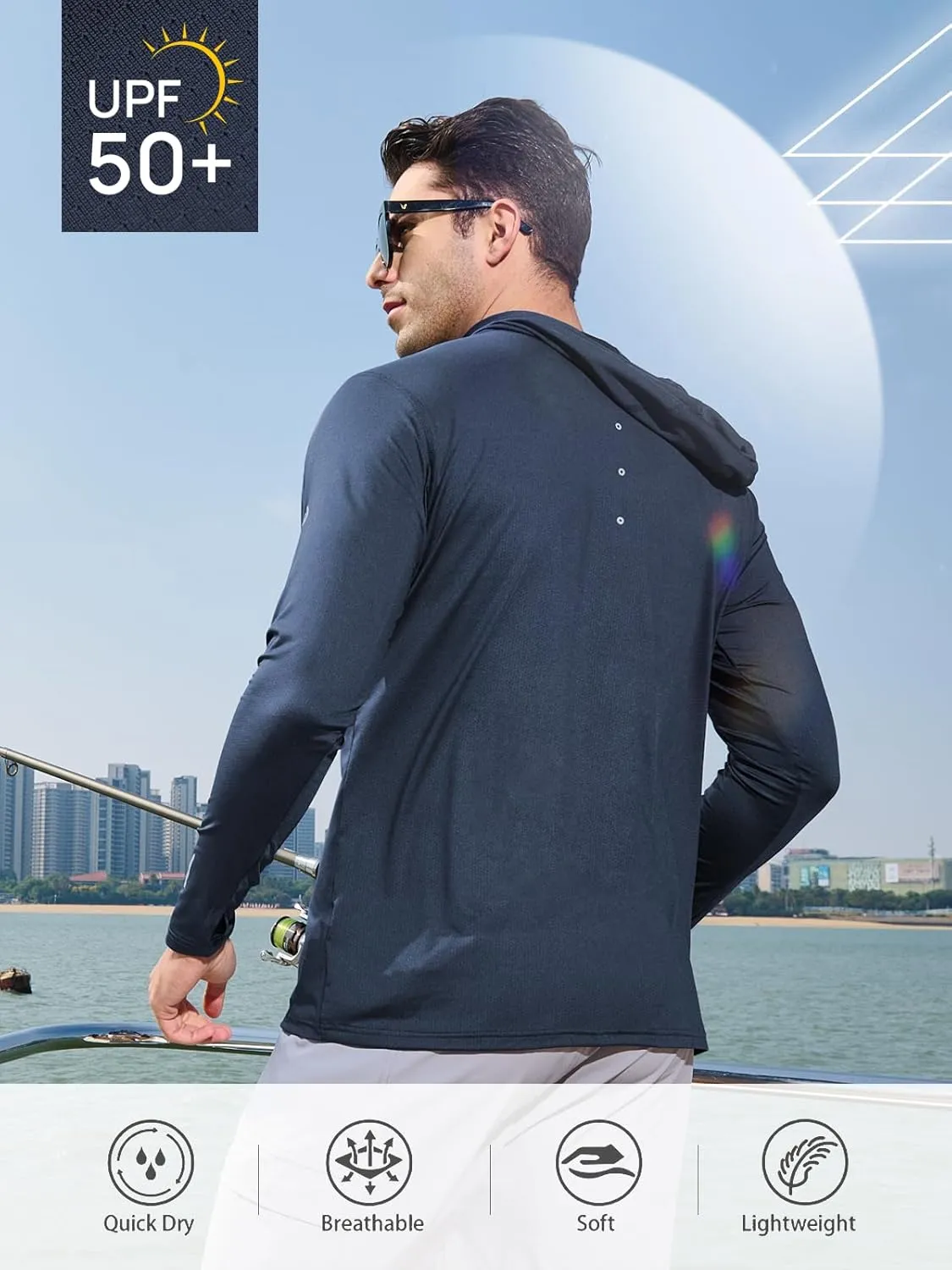 NORTHYARD Men's Sun Protection Hoodie Shirts Long Sleeve UPF 50  Rash Guard Swim Fishing Lightweight SPF UV Shirt with Hood