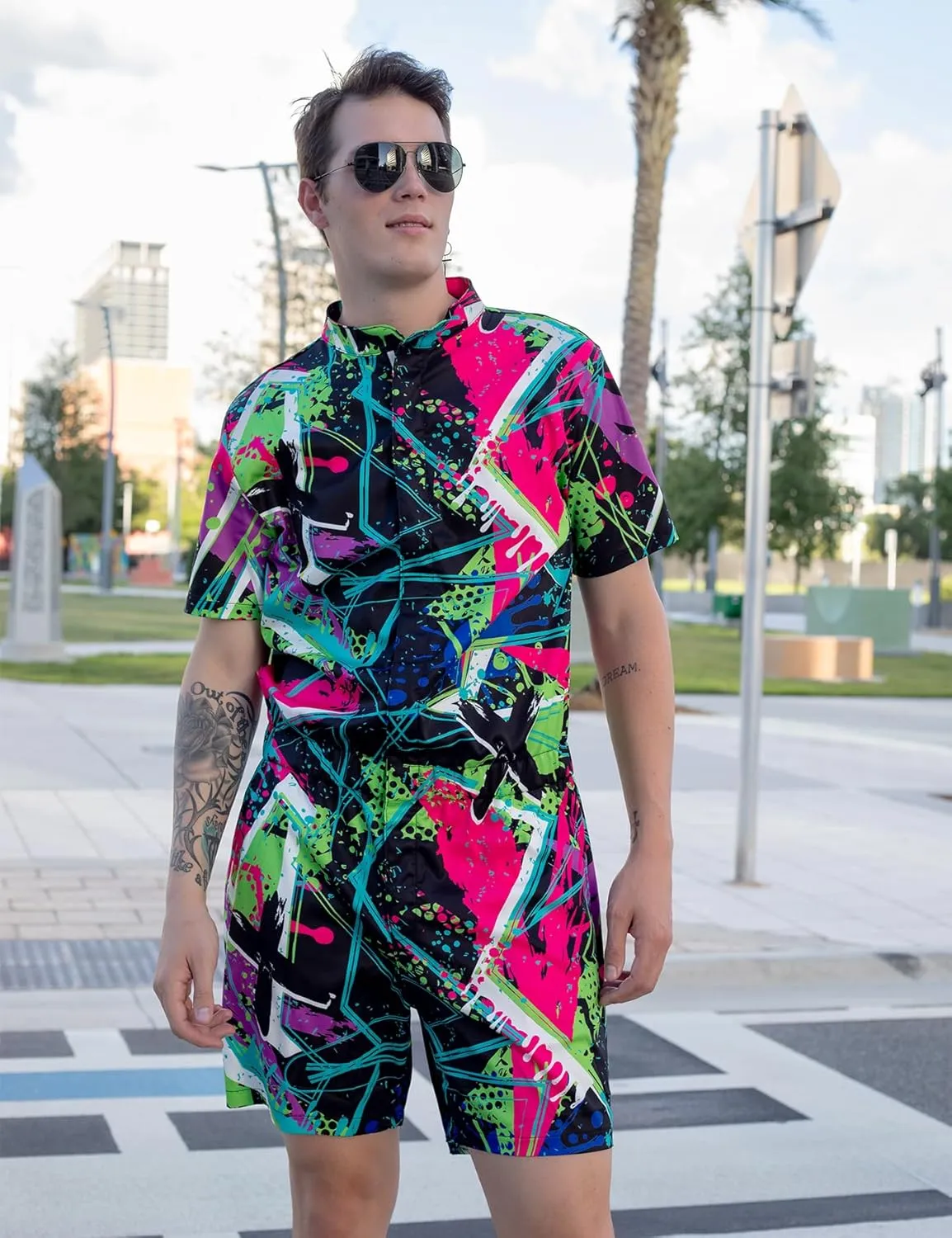 RAISEVERN Mens Romper Zipper Jumpsuit Male Shorts Sleeve One Piece Overalls Bro Outfits