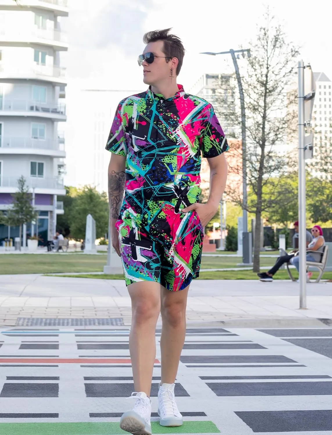 RAISEVERN Mens Romper Zipper Jumpsuit Male Shorts Sleeve One Piece Overalls Bro Outfits