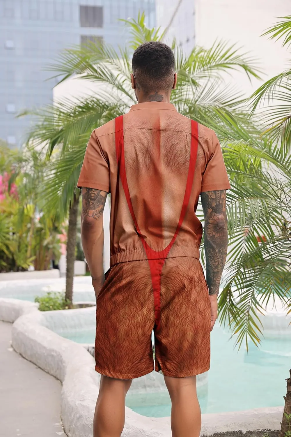 RAISEVERN Mens Romper Zipper Jumpsuit Male Shorts Sleeve One Piece Overalls Bro Outfits