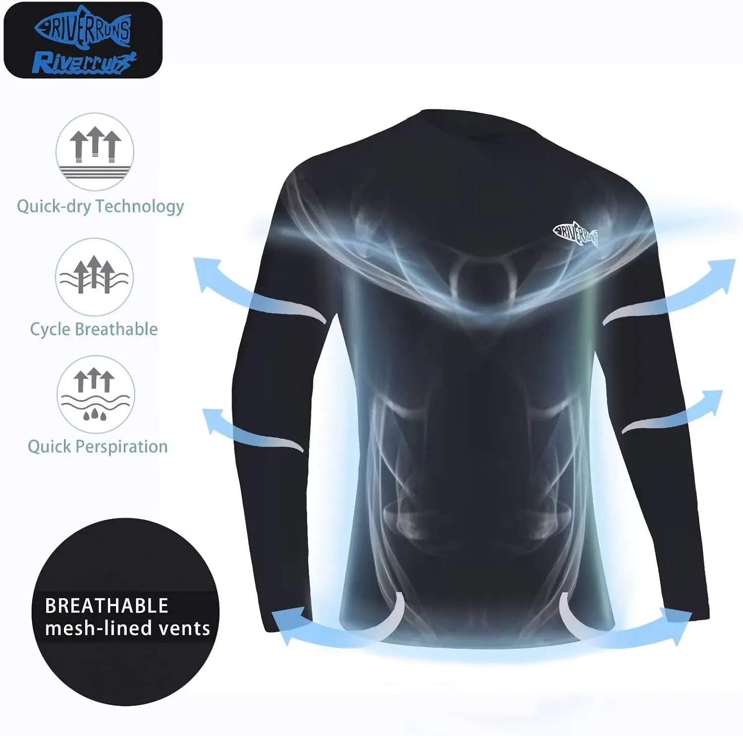 Riverruns Fishing T-Shirt Men??s UPF 50  Sun Protection Fishing Shirt Short Sleeve Performance Tee #1006