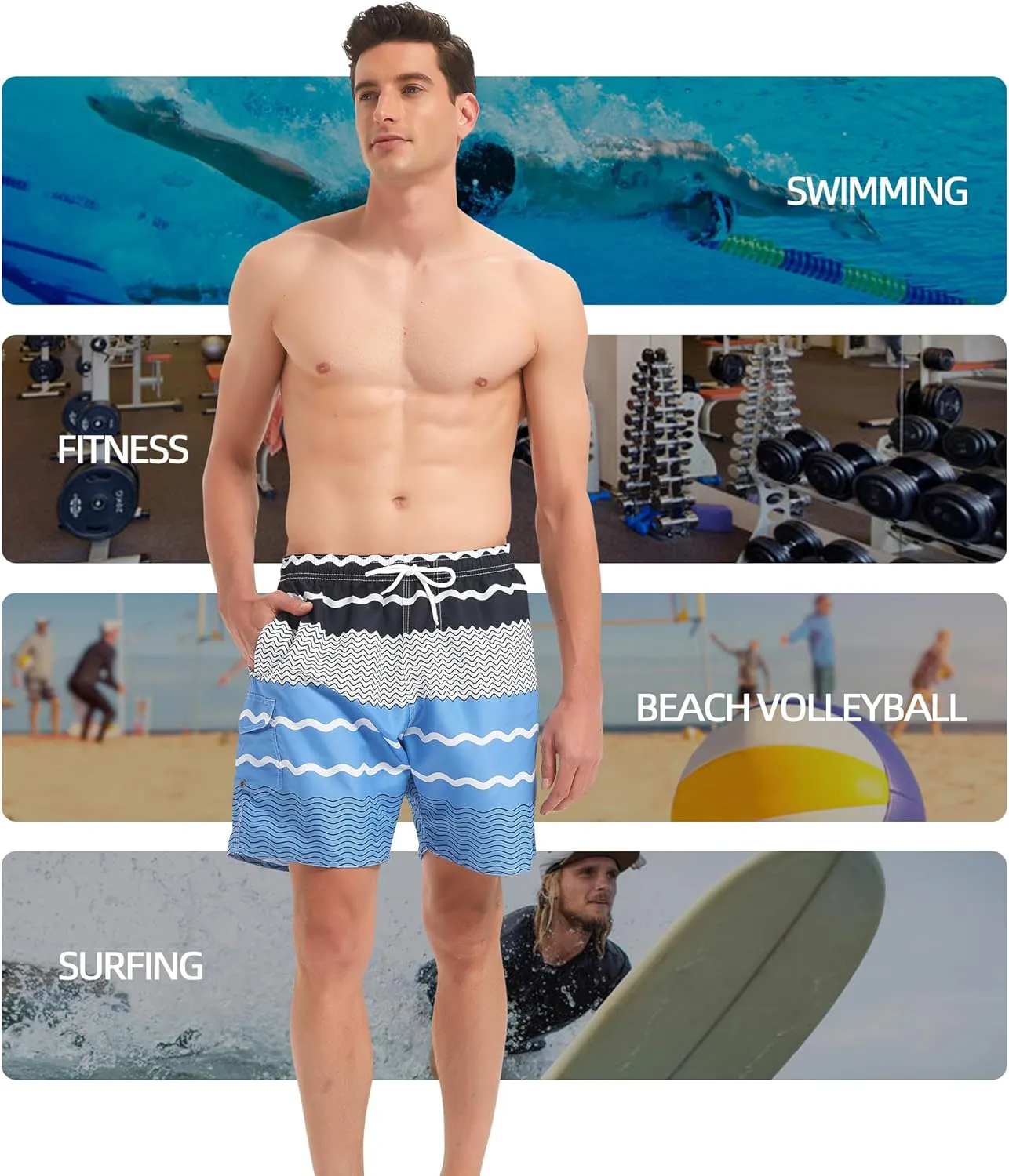 Scotamalone Mens Swim Trunks Swimming Shorts Swimwear Bathing Suits Quick Dry 7 Inch with Mesh Lining