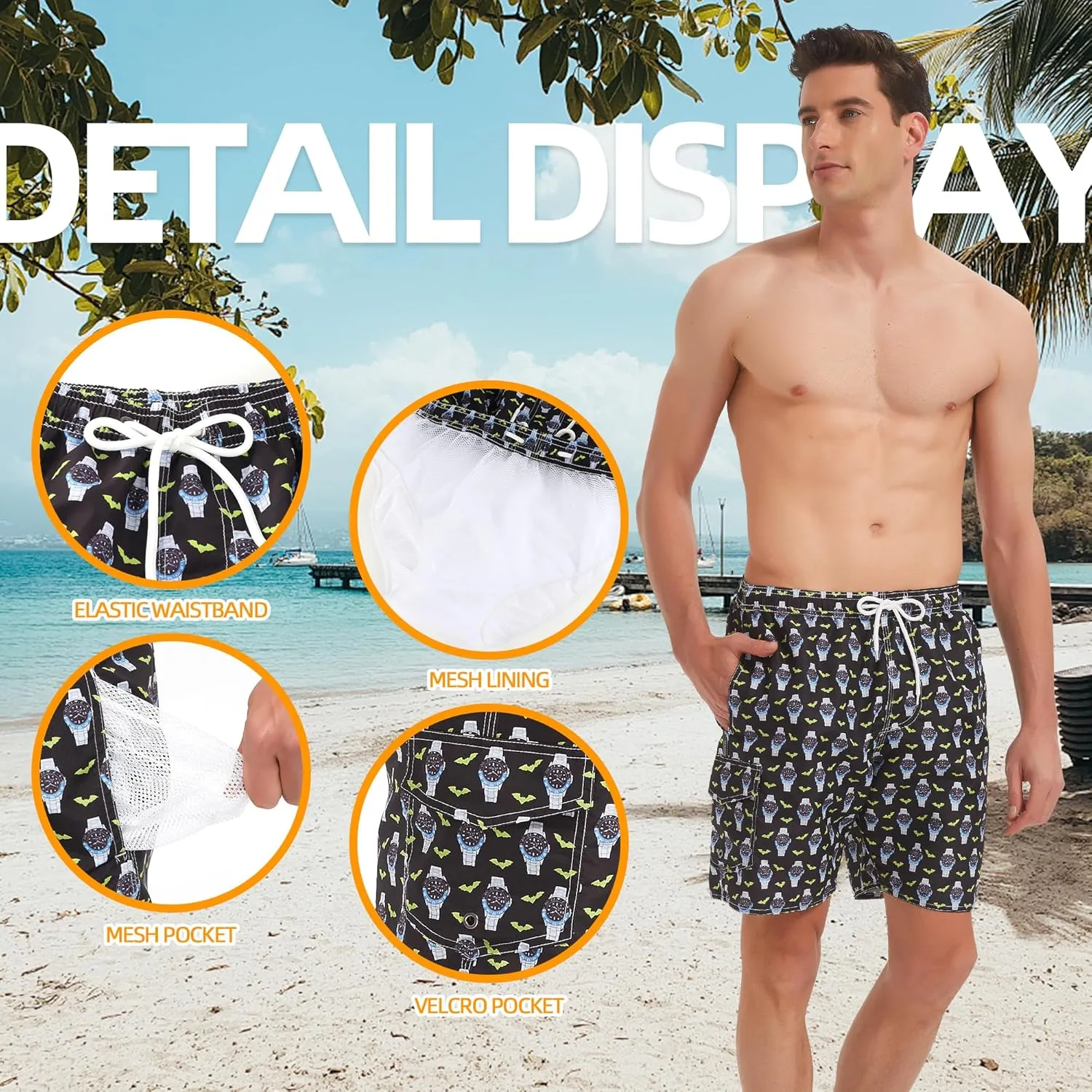 Scotamalone Mens Swim Trunks Swimming Shorts Swimwear Bathing Suits Quick Dry 7 Inch with Mesh Lining