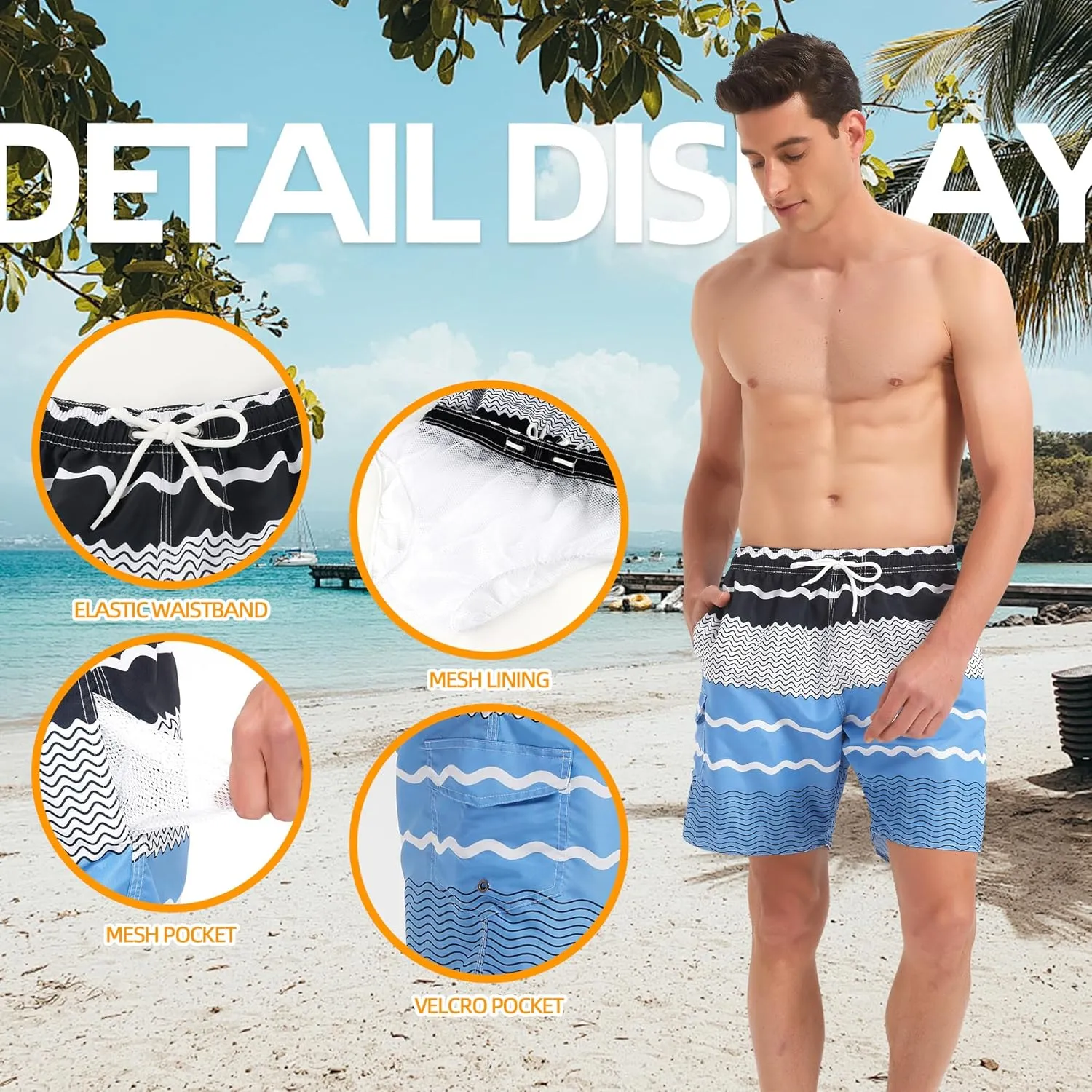 Scotamalone Mens Swim Trunks Swimming Shorts Swimwear Bathing Suits Quick Dry 7 Inch with Mesh Lining