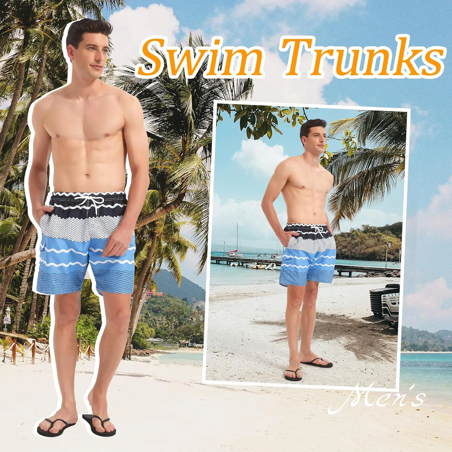Scotamalone Mens Swim Trunks Swimming Shorts Swimwear Bathing Suits Quick Dry 7 Inch with Mesh Lining