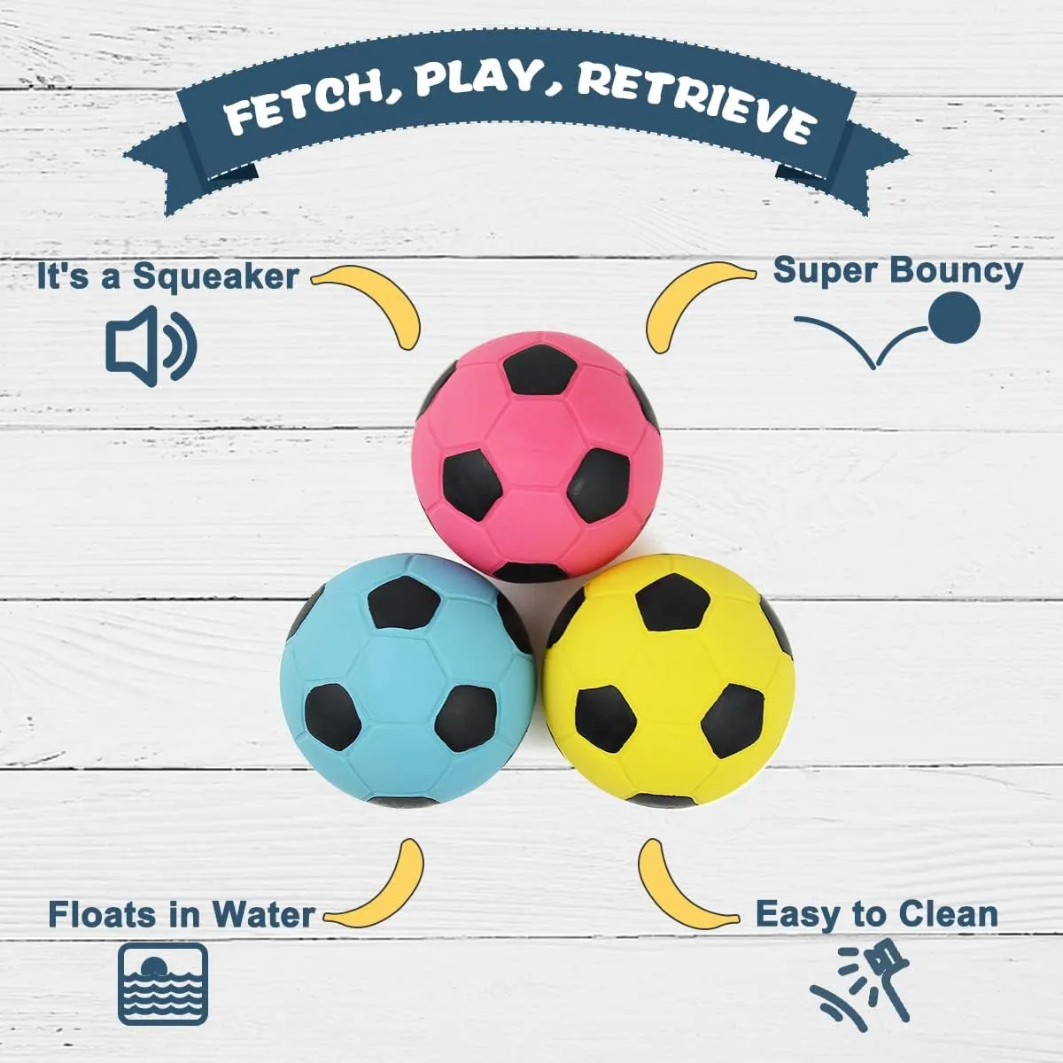 Squeaky Dog Ball, Soft Latex Rubber Squeaky Dog Toys for Small Dogs Puppies, Cute Bounce Squeak Toys Play Fetch Soccer Ball