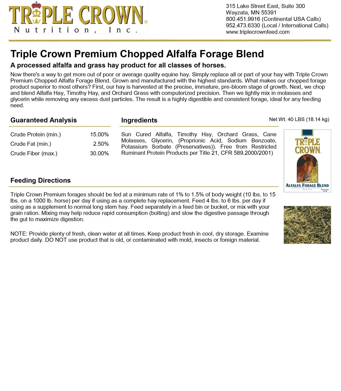 Triple Crown Alfalfa Forage Horse Feed